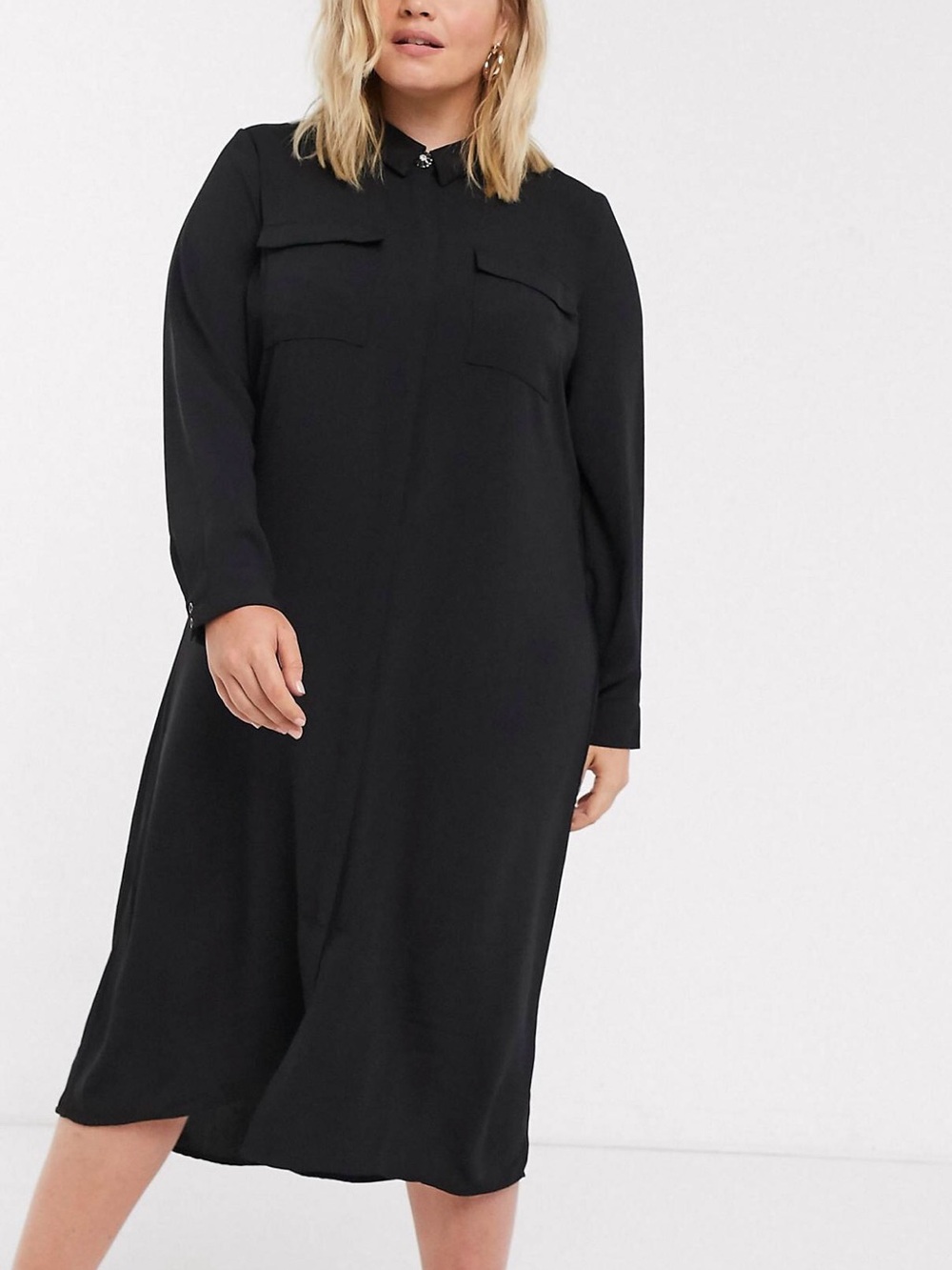 Vero Moda Curve Black Long-Sleeve Midi Shirt Dress